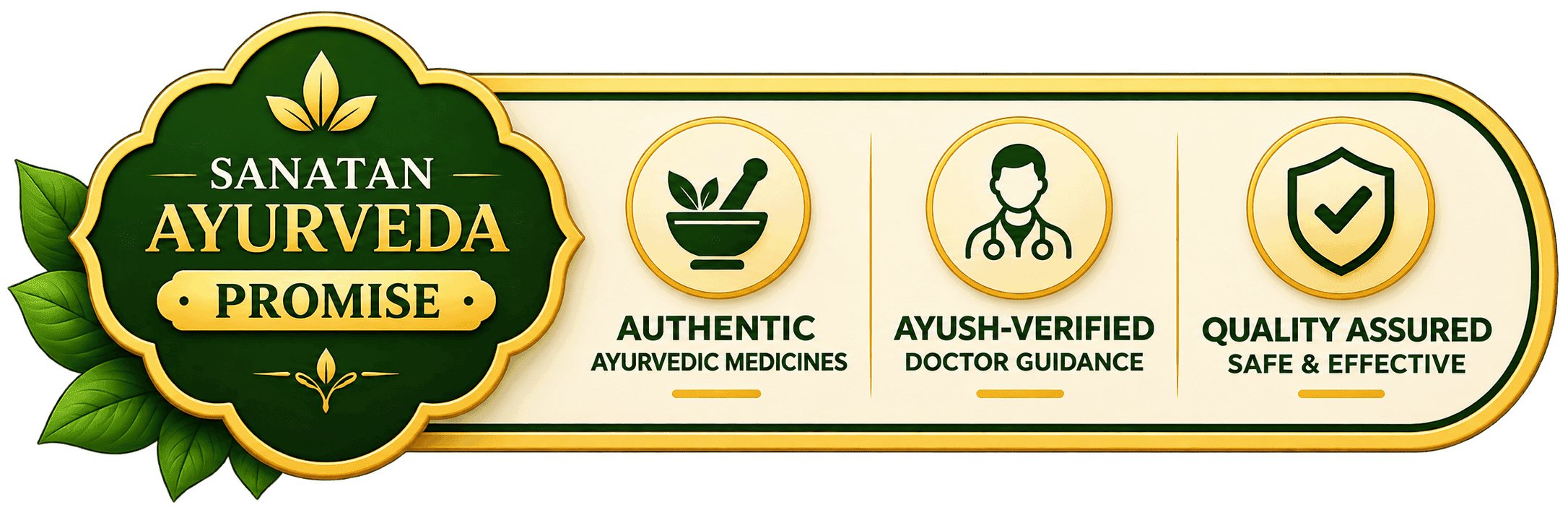 Sanatan Ayurveda Promise: Authentic Ayurvedic Medicines, AYUSH-Verified Doctor Guidance, Quality Assured Safe & Effective